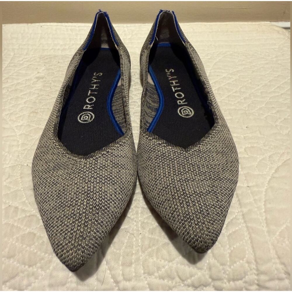 Rothy’s The Point Women US Size 8 Gray Marle Knit Tweed Ballet Flat Shoes FLAWED